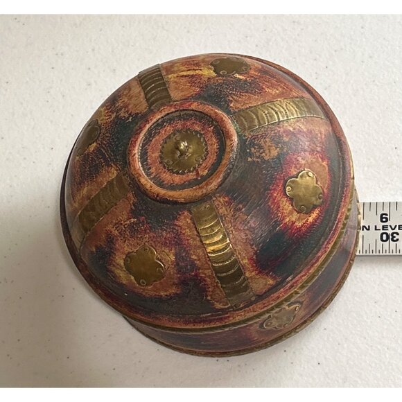 Vintage Handcrafted Wooden Trinket Box W/ Intricate Brass Inlay Lid - Picture 8 of 9